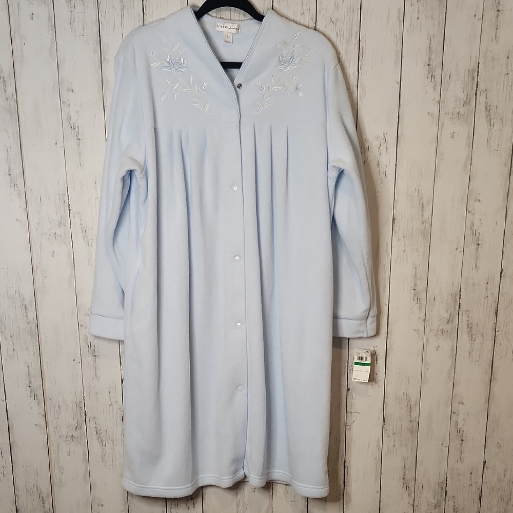 Miss Elaine Light Blue Embroidered Long Button Front Robe